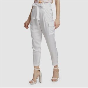 L'agence Women's White Roxy Paperbag Satin Cargo Pants Cropped - Size 2